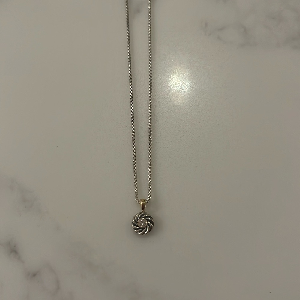 David Yurman Kids Necklace 14” Chain Diamond 14k Gold and Silver Cookie Pendant